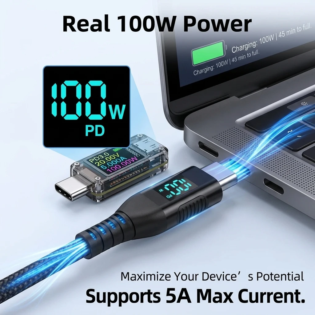 1M 2M 3M 100W USB C to Type C Cord Nylon Braided 5A Max Fast Charging Cable for iPhone 15 16 17 Pro Max for Android Power Cord