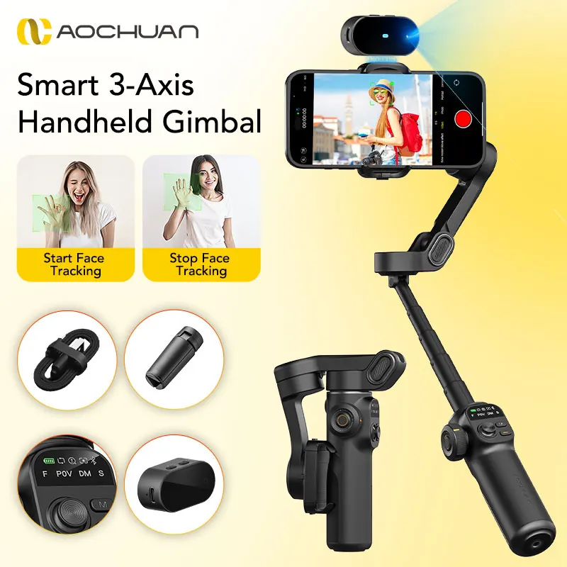 AOCHUAN Smart X2 Ai 3-Axis Gimbal Stabilizer For iPhone And Android Smartphone Gimbal With built-in extension pole LED display