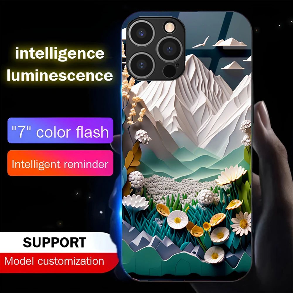 Classic Landscape Style LED Calling Light Flash Phone Case Smart Luminous Cover For iPhone Air 17 16 E 15 14 13 12 11 Pro Max
