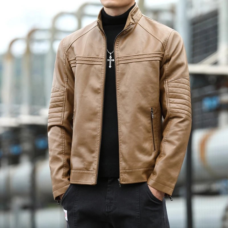 Men's PU leather jacket autumn and winter jacket men's business casual top PU jacket men's slim fit top men clothing