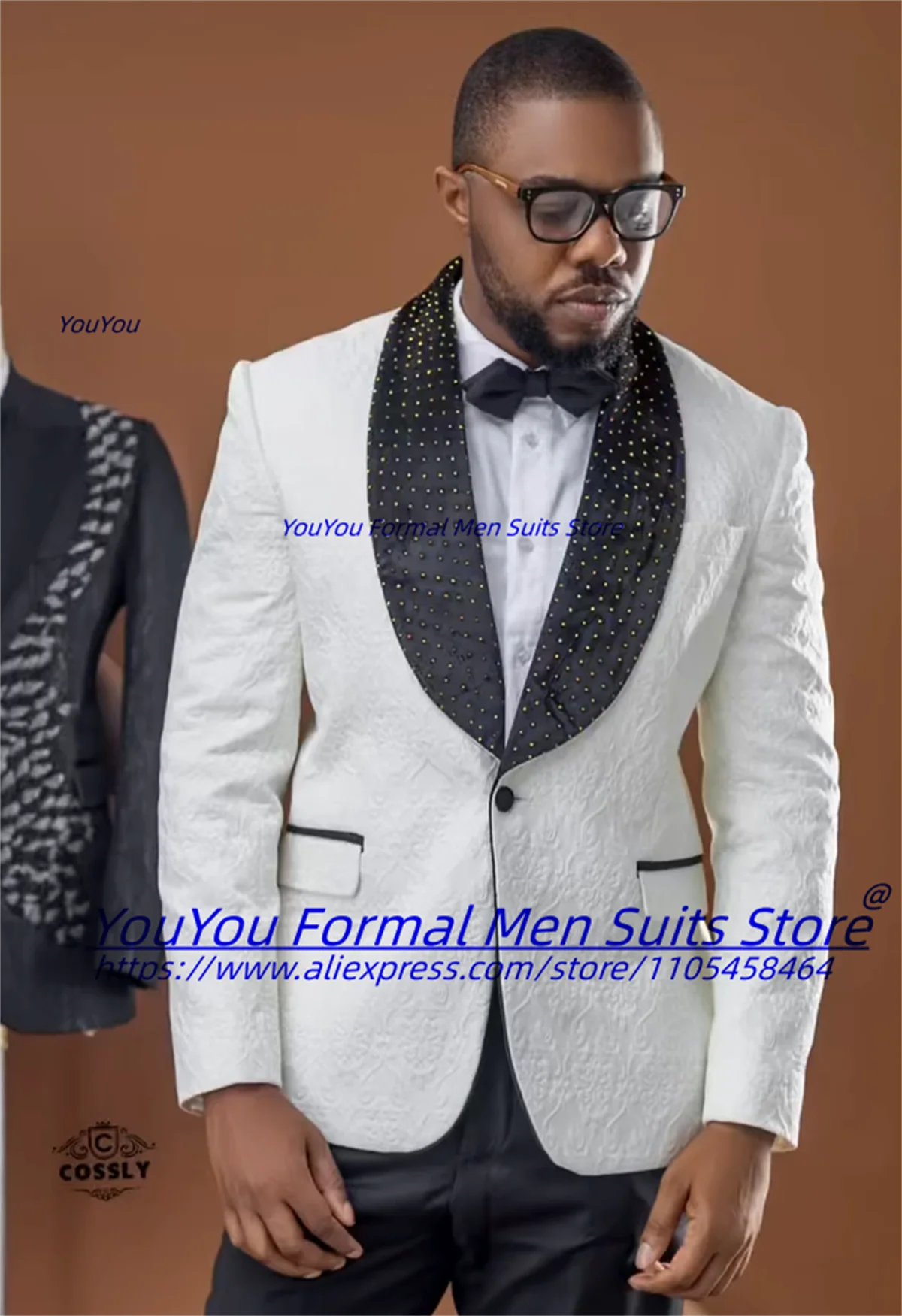 Luxurious High-end Jacquard Groom Wedding Tuxedos Customizd Shining Diamond Shawl Lapel Men Suits 2 Pcs Sets trajes para hombre