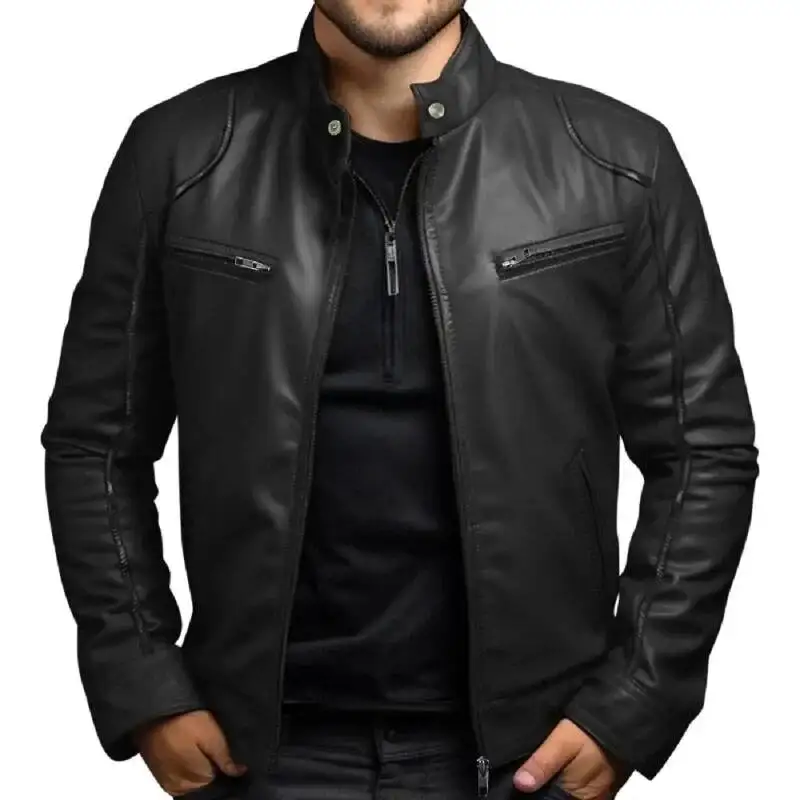2026 Spring Summer Clothing Motorcycle Jacket Men's Teenagers Stand Collar Leather Coat Men Punk