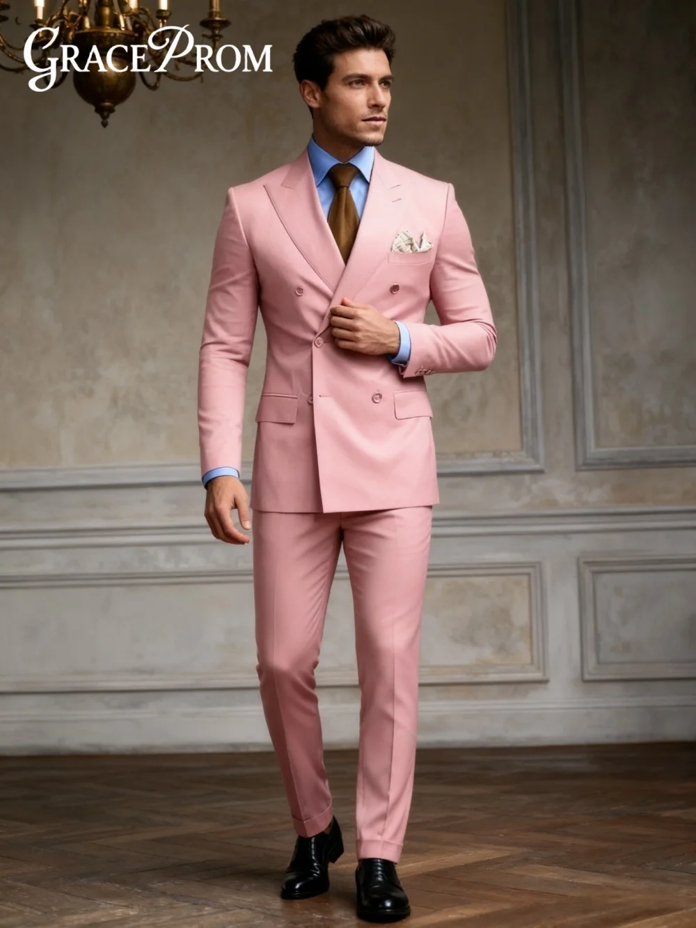 Exquisite Double-Breasted Men's Suit Set For Wedding Classic Slim-Fit Business 2PCS Men's Suit Set Including Jacket Pants