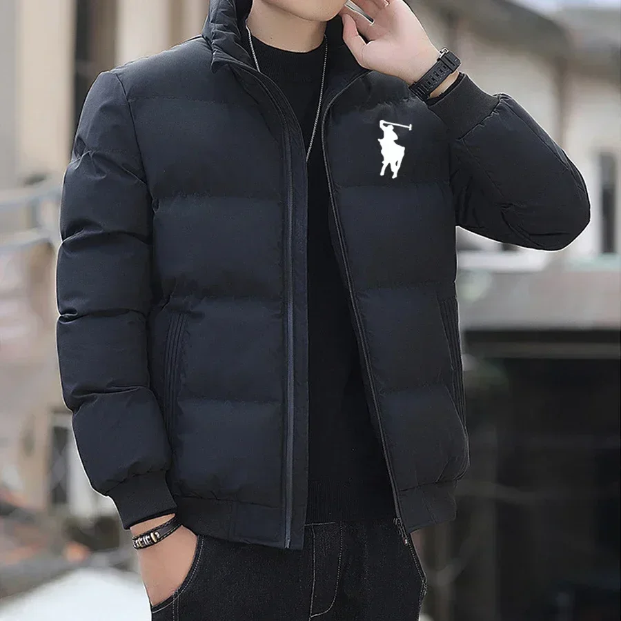 New Autumn Winter Men's Casual Down Jacket Outdoor Fashionable Stand Collar Short Warm Printed Zipper Coat Streetwear Parkas