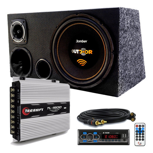 Caixa Trio Bomber Outdoor + Radio Bluetooth + Modulo Taramps