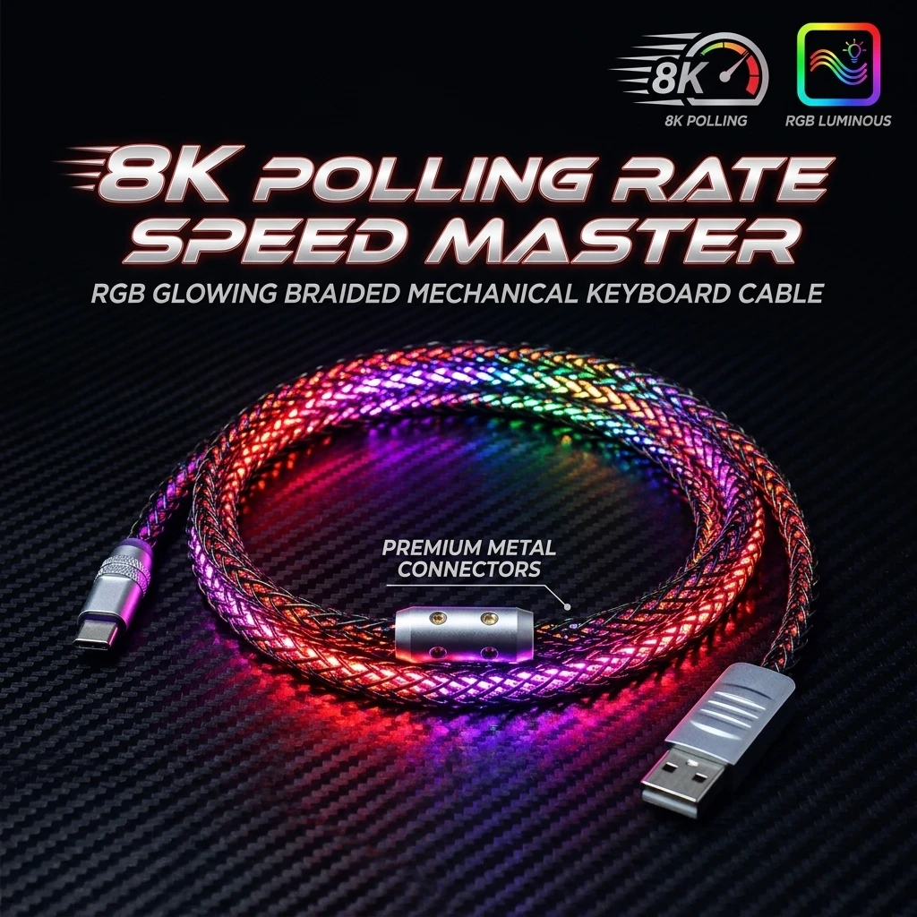 8K Polling Rate Mechanical Keyboard USB C Cable RGB Luminous Braided Type-C Charger Cord For iPhone 15 16 17 Car Play