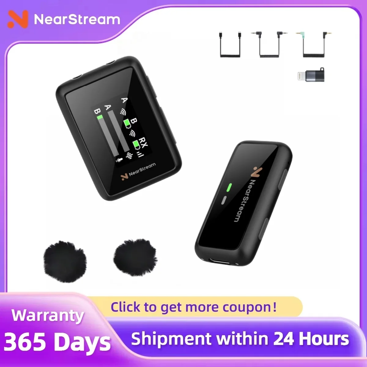 NearStream Lavalier Wireless Microphone AI-Noise-Canceling 656ft 200m Transmission Real-Time Plug-and-Play for PC iPhone Android