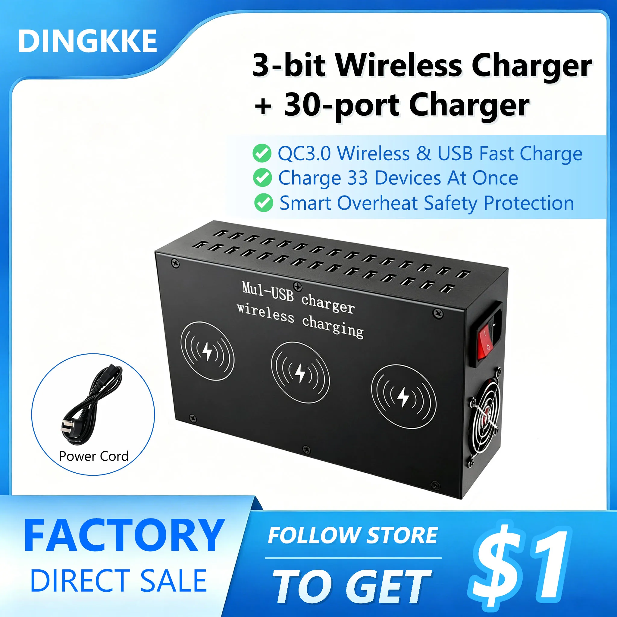 3-bit Wireless Charger + 30-port Charger Desktop Fast Charging Station Power for MacBook Tablet iPhone 17 Samsung