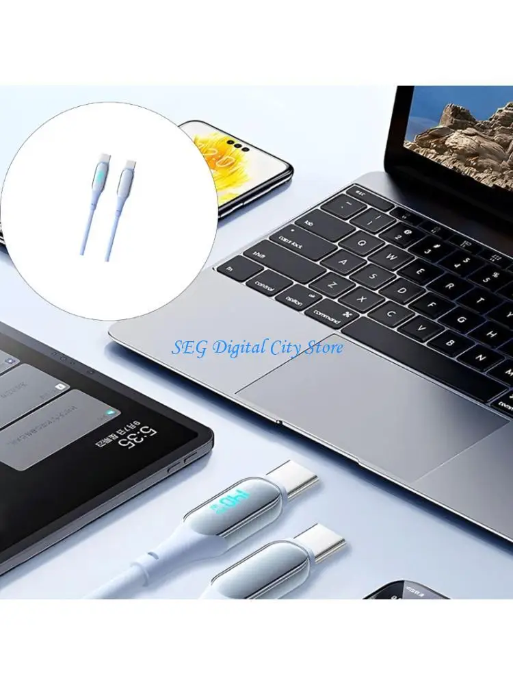 U75B 140W Fast Charging USB C Cable Digital Power Display For Notebook Phone Tablet Silicone Cord