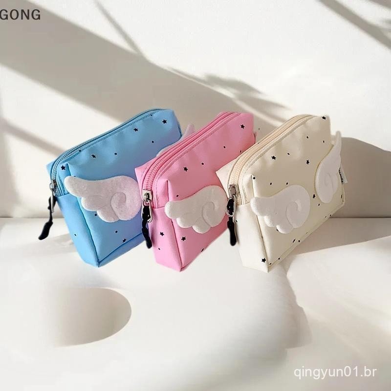 [BI] Sweet Angel Wing Star Bolsas De Cosméticos Femininas Bolsa De Moedas Fone De Ouvido Viagem De Grande Capacidade Arm