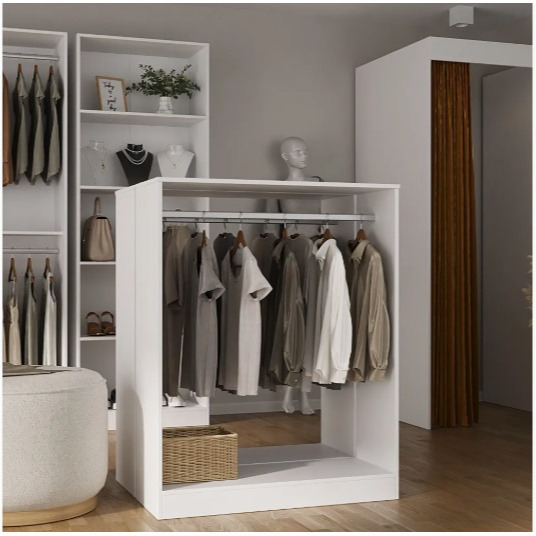 Balcão Aparador Cabideiro Expositor de Roupas Multiuso Loja Closet Quarto Lavanderia 87x87x38 cm-81