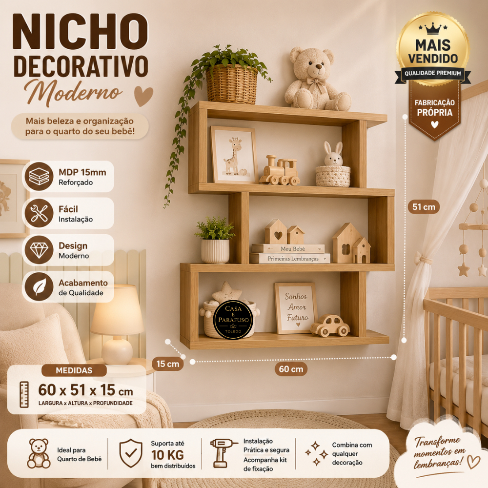 Preteleira Nicho Decorativo para Sala Quarto Escritório  112