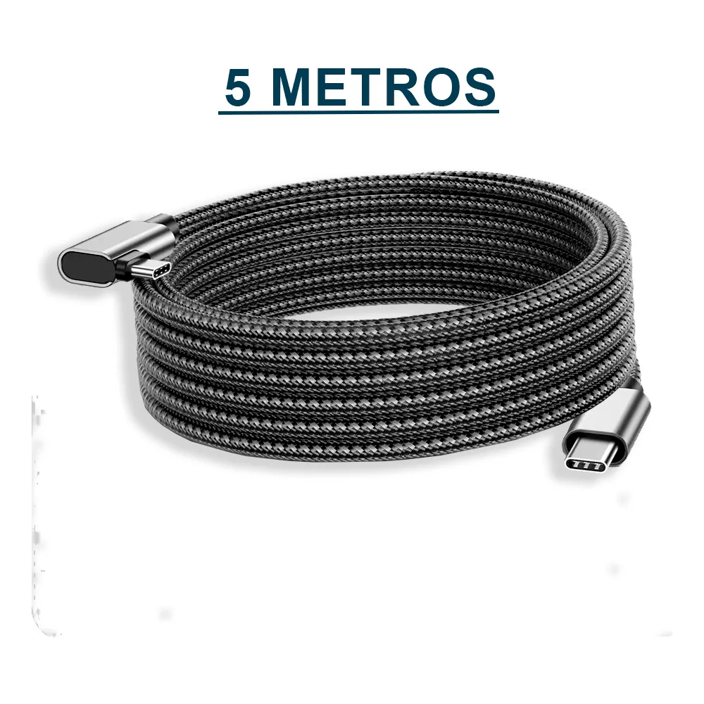 Cabo De Ligação USB-C Preto 5m Para Óculos Quest3