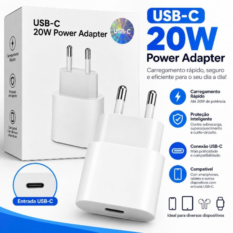 Carregador USB-C 20W Power Adapter – Carregamento Rápido