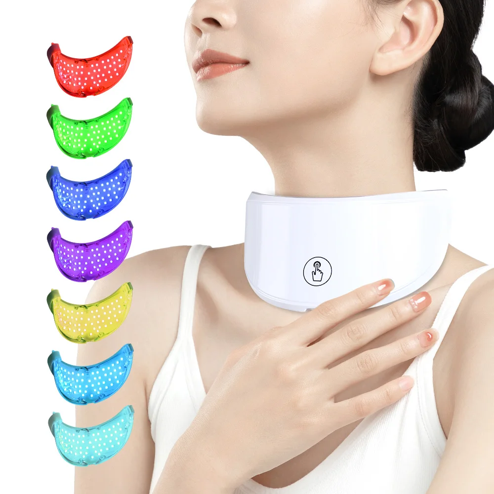 Rechargeable 7 Color LED Neck Beauty Device Wireless Light Therapy 156 LED Home SPA Skin Care Tool for Women Daily Neck Care