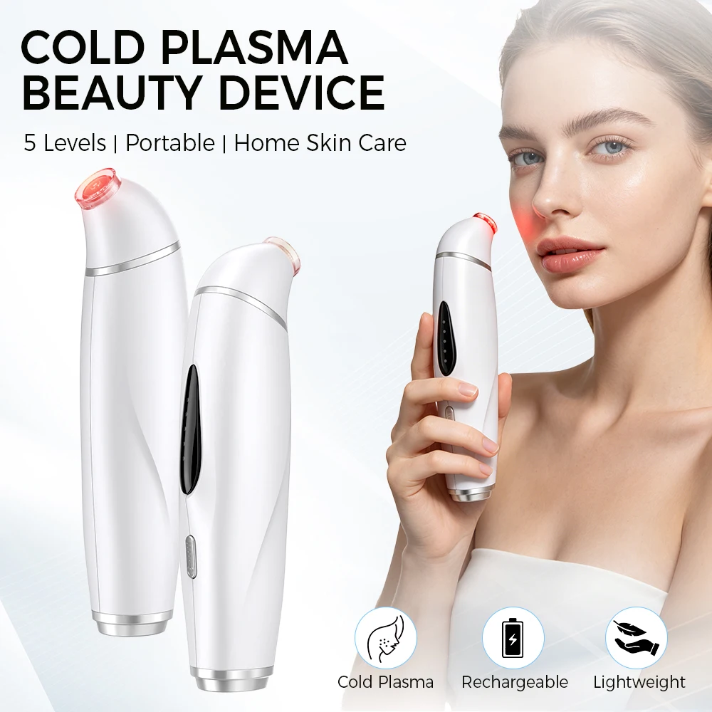 Cold Plasma Beauty Device 5 Adjustable Levels Rechargeable Portable Facial Skin Care for Acne Skin Home Use Daily Face Care Tool