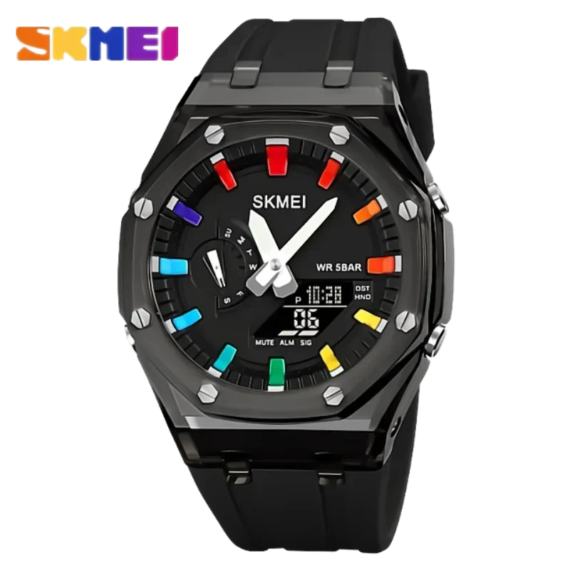 Skmei 2100 Waterproof Men Watch Countdown Stopwatch Led Light Electronic Movement Wristwatch 5Alarm Clock 2 Time Digital Watches