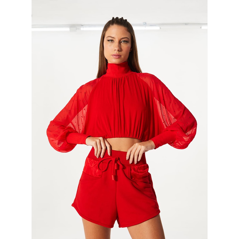 BLUSA COM APLICACAO AZUL METEORITE OPEN FEMININO
