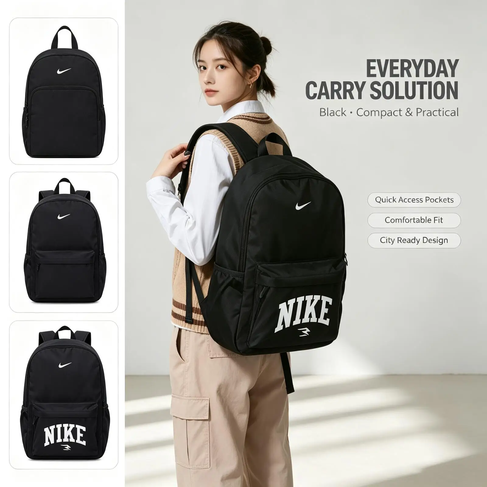 Nike Men's And Women's Sports Bags, Outdoor Travel Storage, Fashionable Backpacks, Student School Bags N32533091GS-005