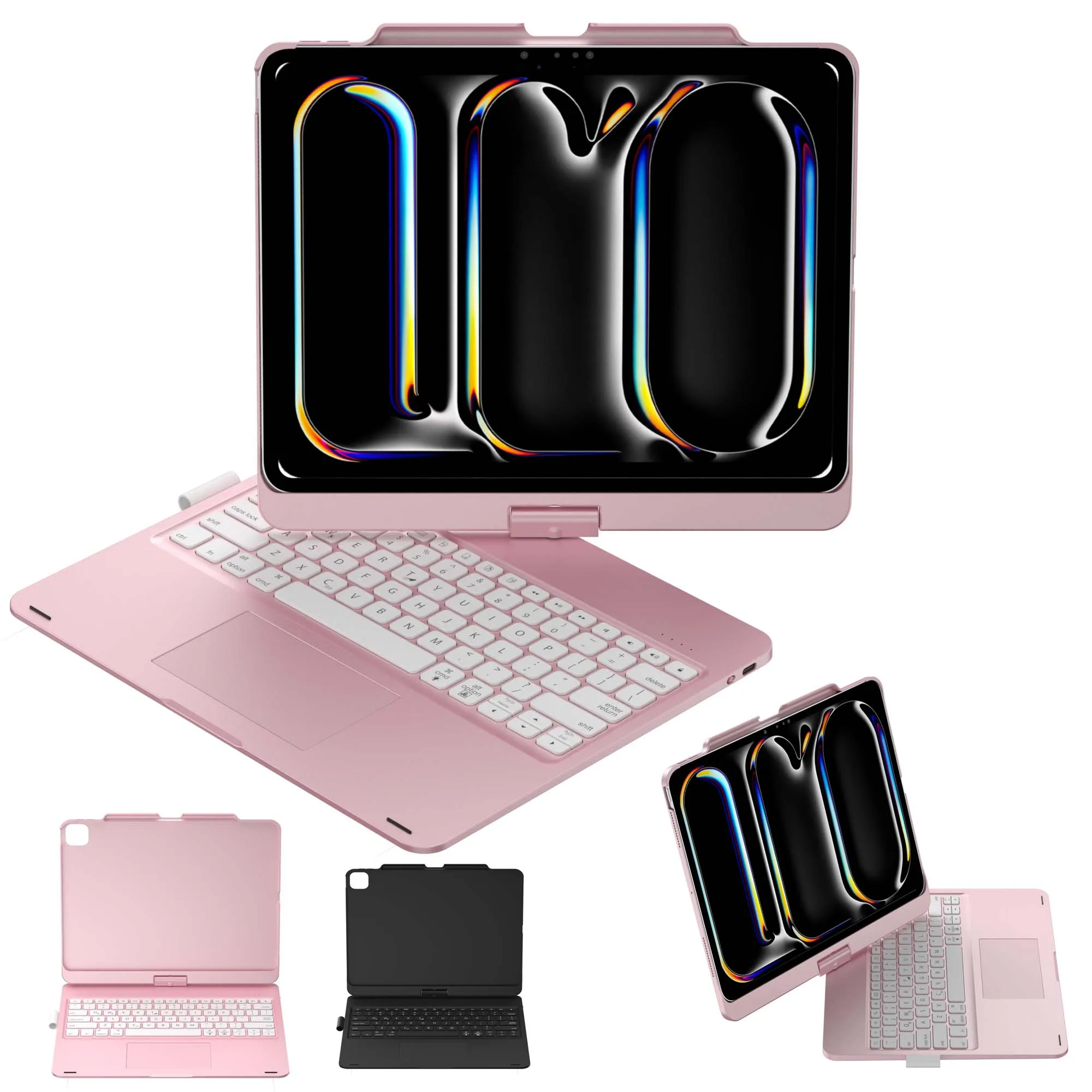 for iPad Air 13 M2 2024 M3 2025 M4 2026 with Bluetooth Keyboard Case 360 Degree Rotatable Foldable Stand with Pen Slot Lighting