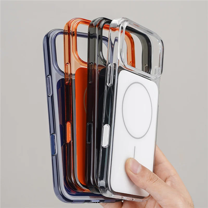 Touch Sensitive Camera Button Magnetic Color Block Case For iPhone 17 Pro 17 Pro Max Magnetic Wireless Charging Anti-Yellow Case