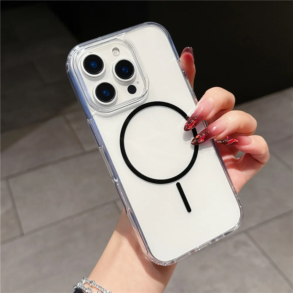 Magnetic Shockproof Transparent Phone Case For iPhone 17 Pro 15 13 16e 14 11 12 Pro Max For Magesafe Wireless Charge Clear Cover