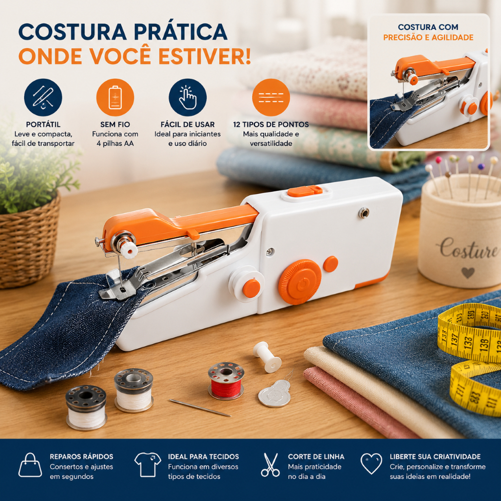 Maquina Costura Manual Portatil Compacta Reparo Facil Domestic