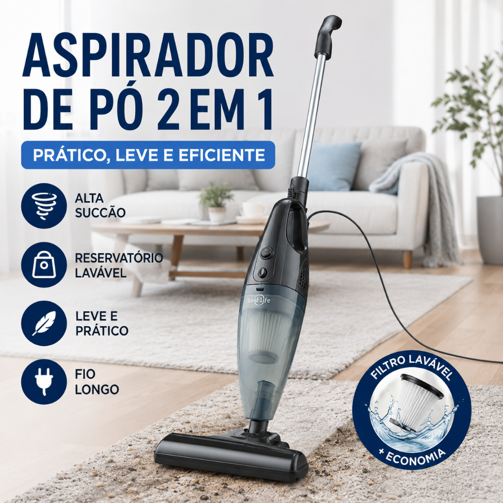 Aspirador de Pó Vertical Portátil Sucção 14000Pa 127V Para Sofá Cama Tapete Cantos Uso Doméstico