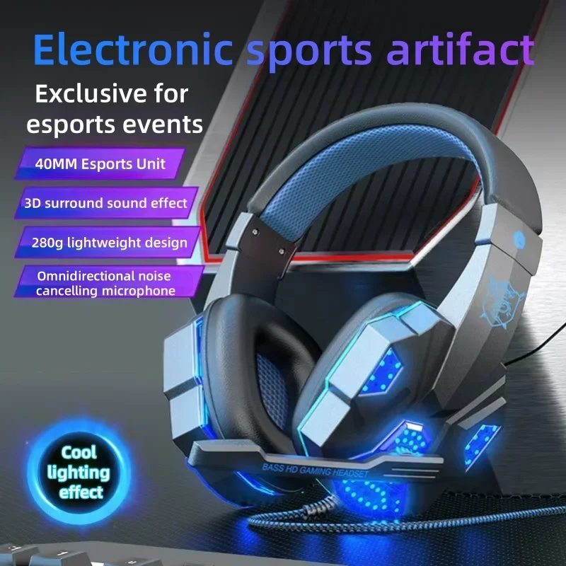 RGB Gaming Headset with Microphone Over-Ear Wired Headphones Drivers Lightweight for PC PS5 Xbox Switch