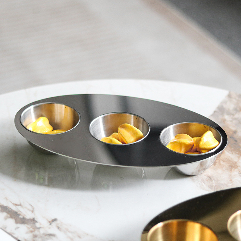 ILVB Light luxury metal small three-tier fruit platter, decorative piece for hotel showrooms, tabletop snack and dried f