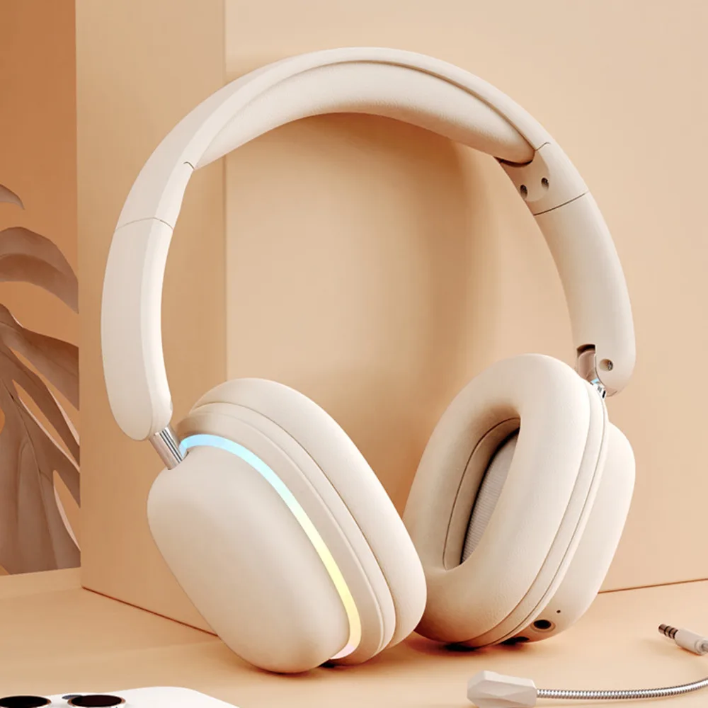 New Bluetooth 5.3 Gaming Headset RGB Lighting Effect Detachable Mic 20H Battery Hi-Fi Stereo Sound Surround for PC/PS5/Mobile