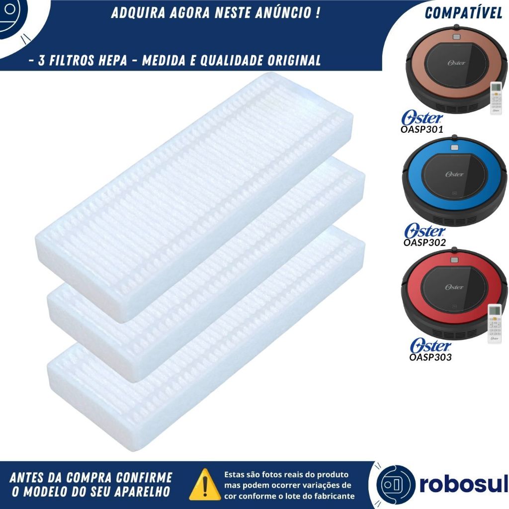 Kit Filtros Hepa Robo Aspirador Oster OASP301 OASP302 OASP303
