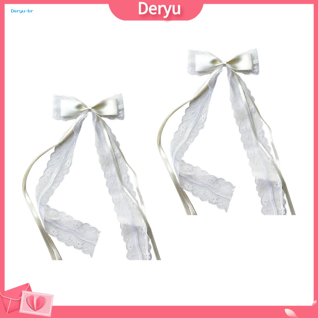Transparent Lace Hair Clip 2 Pcs Embroidered Ribbon Bow Clips Non-damaging Rounded Hairpins Stylish Accessories for Wome