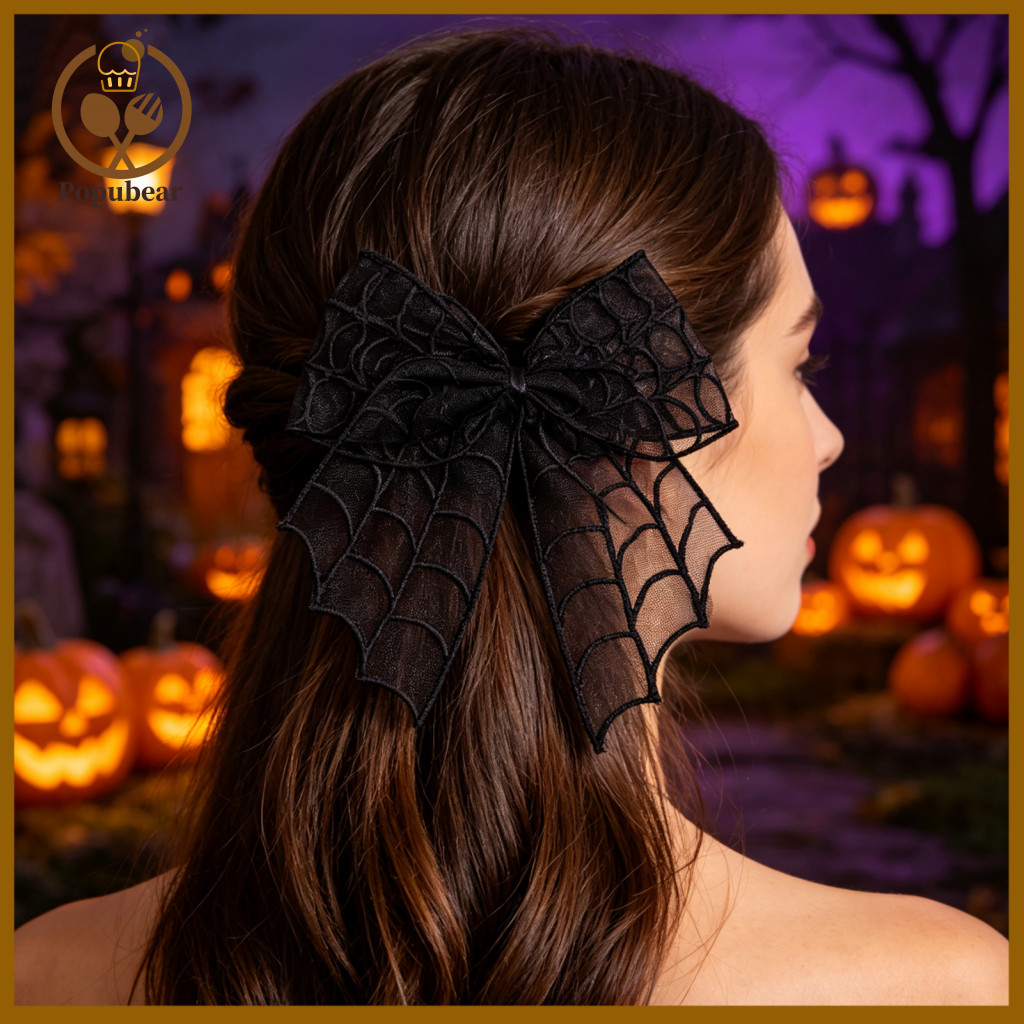 Bat Hair Clip Festive Halloween Mesh Bow Clips Black White Lace Spider Web Barrettes Dark Style Accessories for Women Co