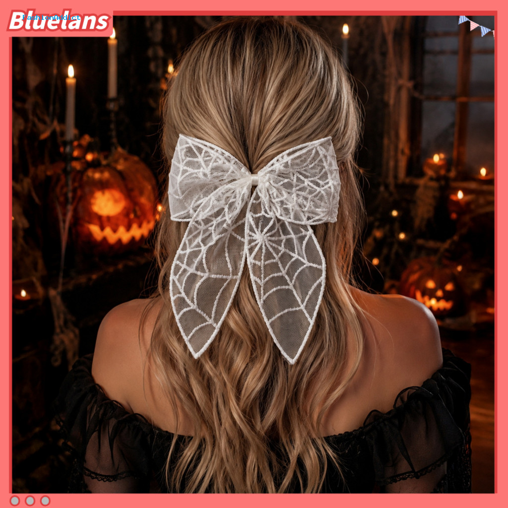 Transparent Mesh Bow Clip Bat Embroidery Hair Halloween Lace Spider Web Hairpin Cosplay Party Accessories Stylish for Wo