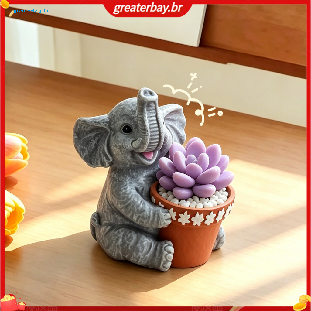 Cute Elephant Planter Small Flower Pot Weatherproof Indoor Outdoor Cactus Air Plant Holder Home Office Desktop Decor Per