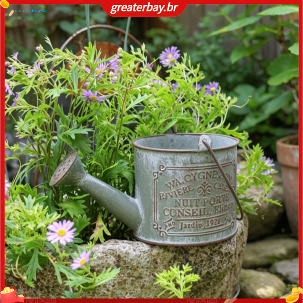 Vintage Metal Watering Planter with Drainage Hole – Decorative Flower Pot for Indoor Outdoor Garden Home Office Balcon