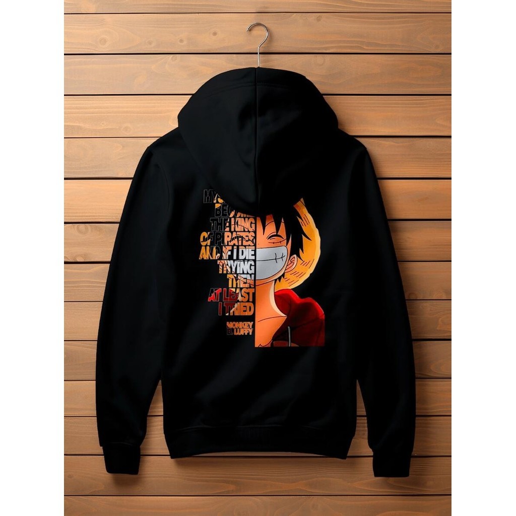Blusa de Frio Masculina Monkey D Luffy One Piece Cartoon Anime CANGURU