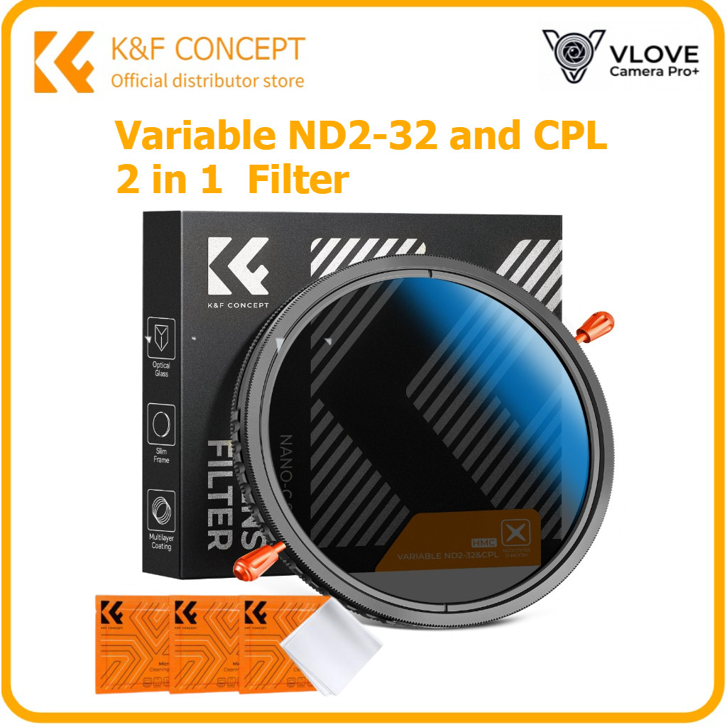 Filtro De Lente De Câmera K & F Concept Variável ND2-32 E CPL 2 Em 1 , 62 Mm/67/72/77/82 .