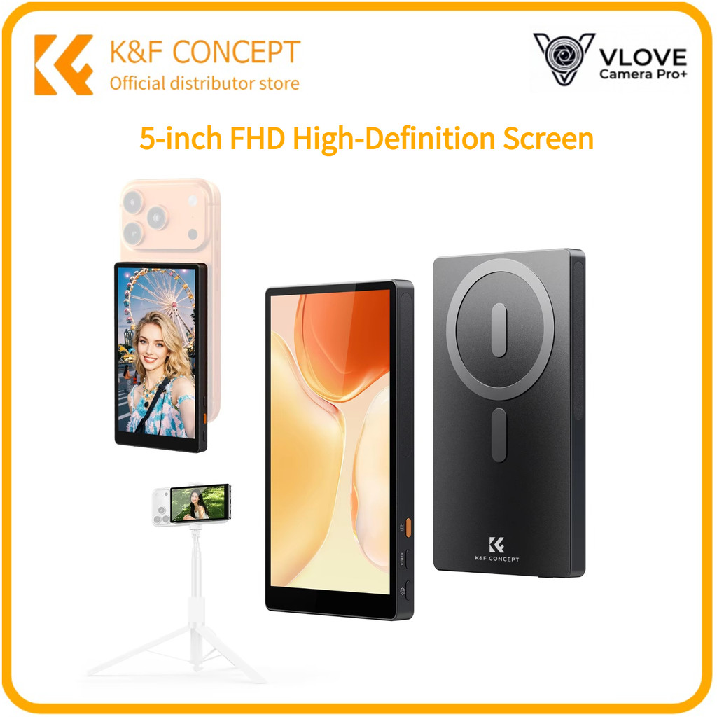 K & F Concept M5 Monitor Magnético De Selfie De 5 Polegadas , Tela De Gravação Externa Sem Fio 4K 1080P Compatível Com i
