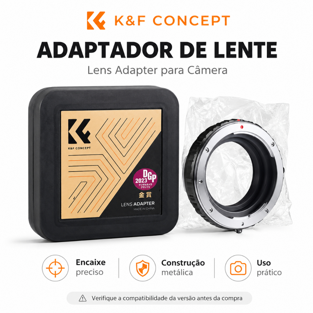 Adaptador de Lente K&F Concept para Câmera e Lente – Metal Premium