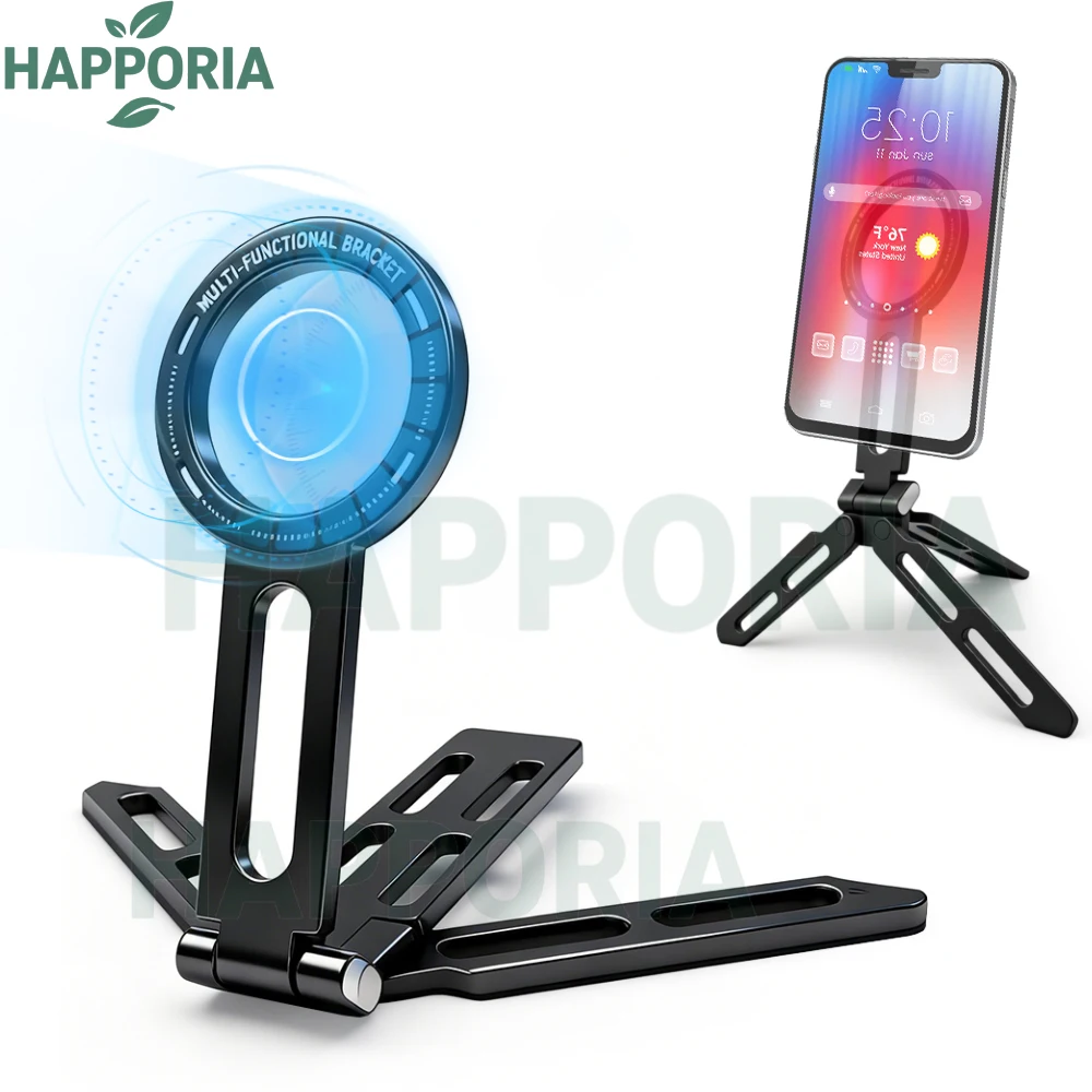 HAPPORIA Foldable Magnetic Phone Tripod Aluminum Alloy Adjustable Desk Holder Universal for iPhone Samsung Android Smartphones
