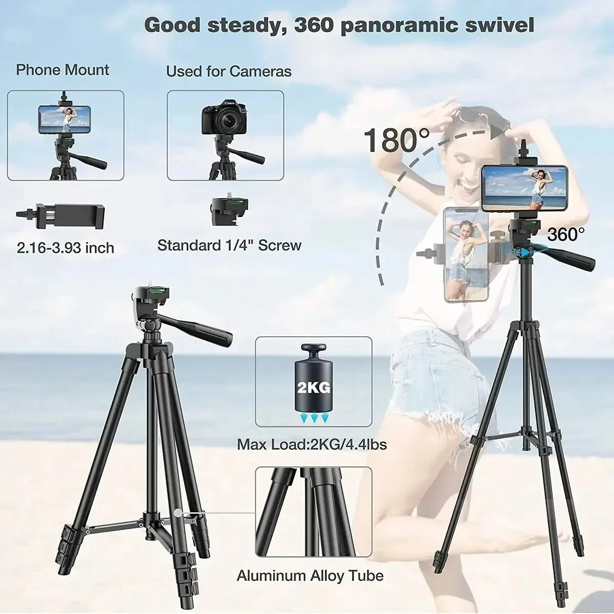 Portable Phone Tripod Stand Foldable Camera Mount for iPhone Android Smartphone