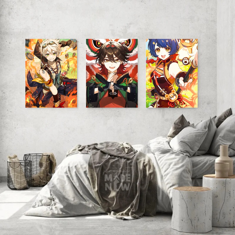kit 3 Placas Decorativas Gaming Genshin Impact