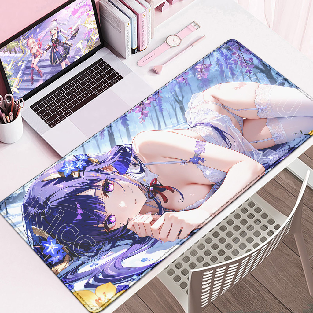Genshin Impacto Raiden Shogun Grande Mouse Pad Impressão HD Hentai Anime Menina Tapete De Mesa Estendido PC Gaming Tecla