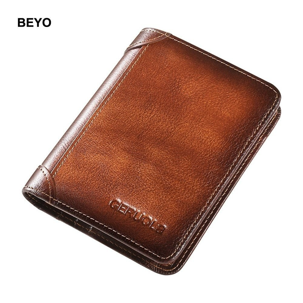 Carteira Masculina de Couro Genuine Vintage Trifold e Bifold Antifurto de Sua Escolha