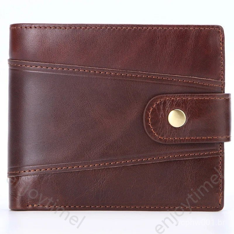 Carteira Masculina Rfid Vintage de Couro Genuine para Homens, Porta Cartão de Crédito, Bolsa de Dinheiro, Carteira Mascu