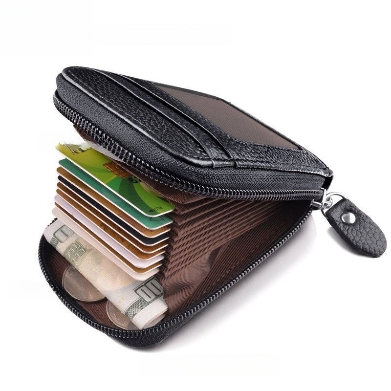 Carteira Masculina de Couro Genuine PU Porta Cartão de Crédito Bloqueio RFID Bolso com Zíper Bolsa Multifuncional de Alt