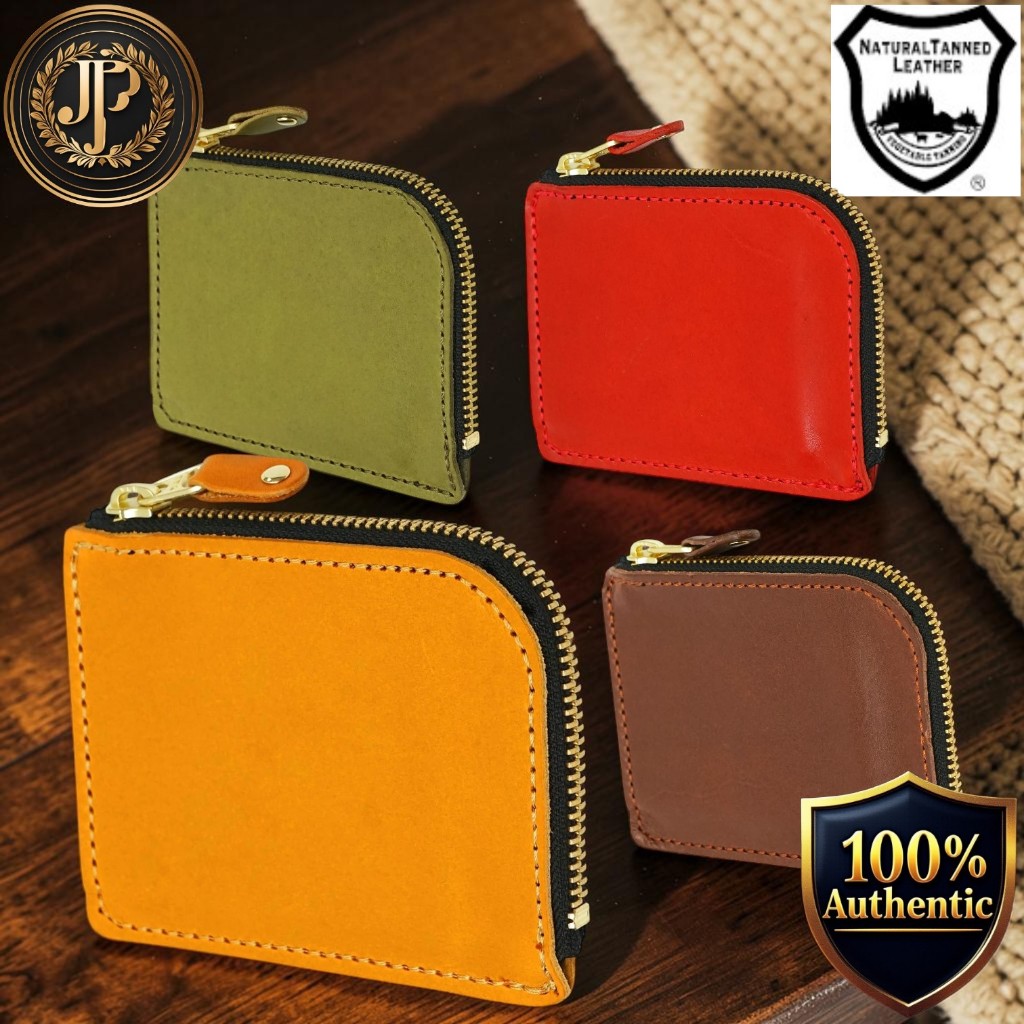 [Prof Line] Genuine Tochigi & Himeji Vegetable‑Tanned Leather Coin Case, Unisex Compact Zip‑Around