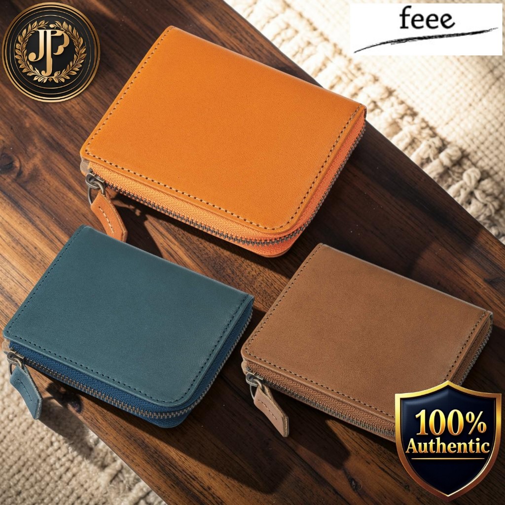 [feee] Unisex Compact L-Zip Wallet, Genuine Tochigi Leather, Slim Profile, Made in Japan (FE-3021)